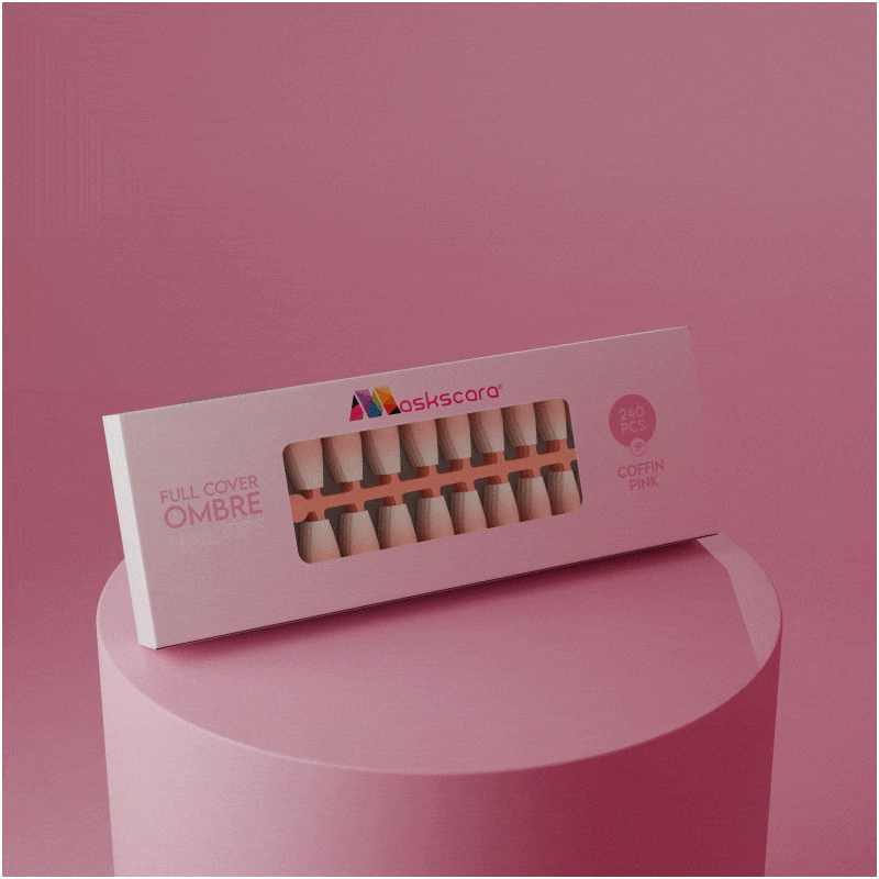 Full Cover Ombre Nail Tips - Coffin Pink 1P