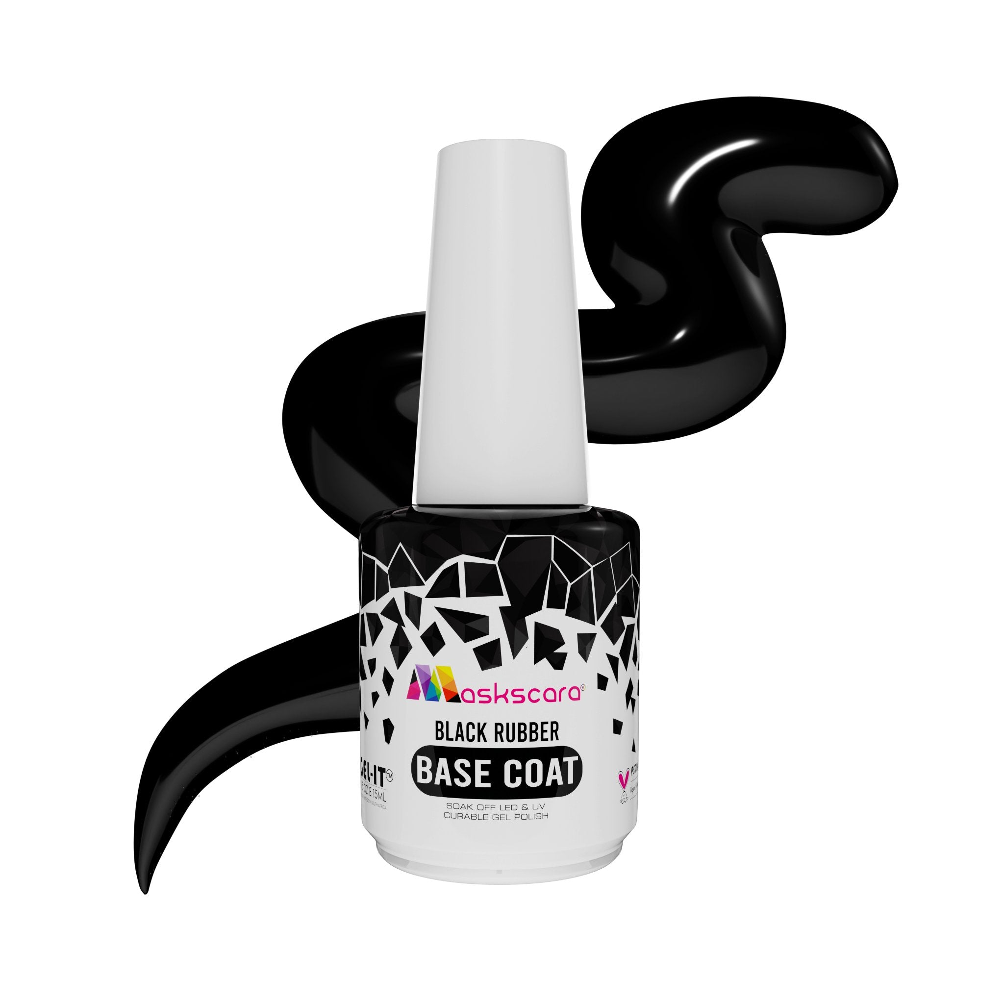 <img scr = “Maskscara Rubber Base Black.jpg” alt = “Black Rubber Base Coat by the brand Maskscara”>