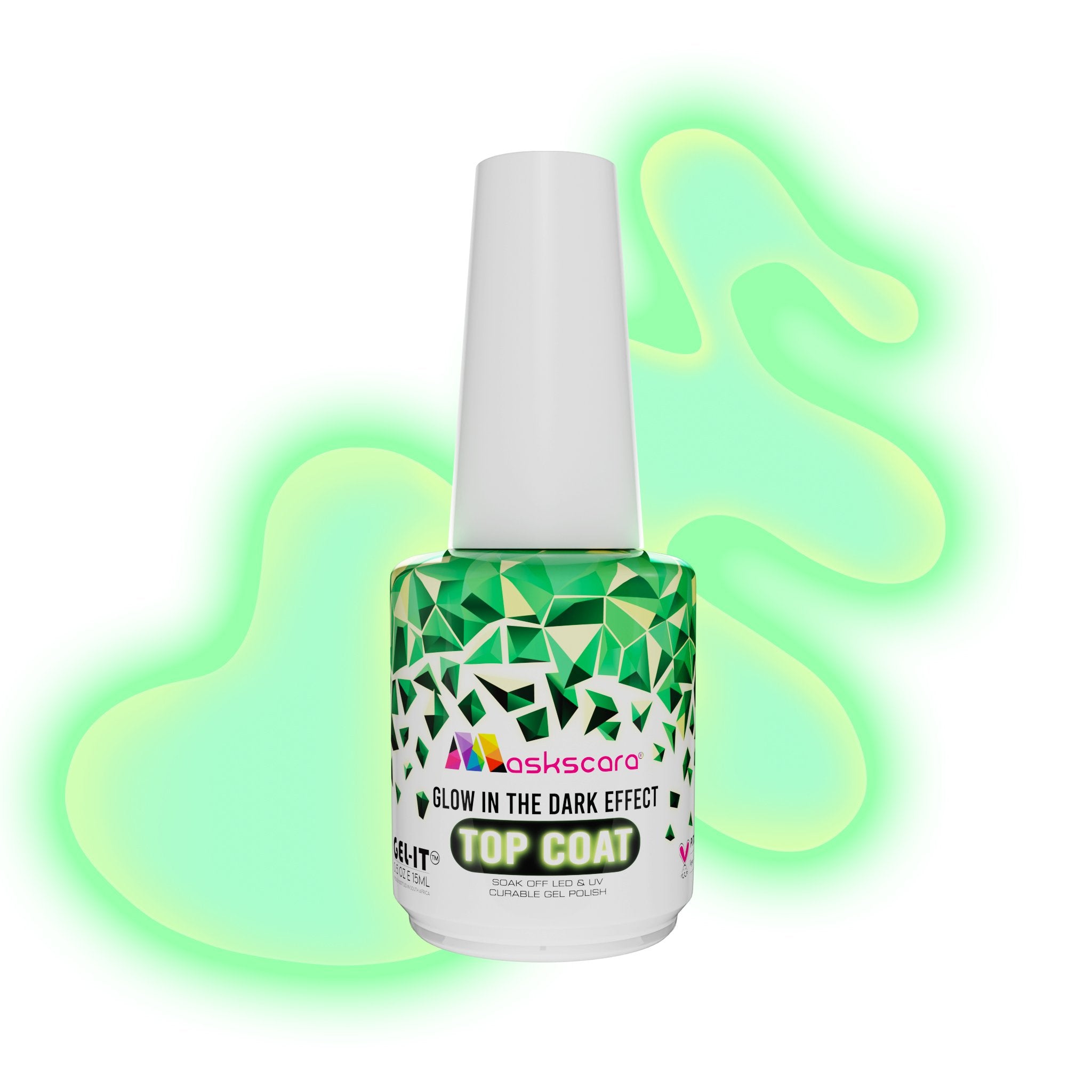 <img scr = “Maskscara Glow in the Dark Non Wipe Top Coat.jpg” alt = “Glow In The Dark Top Coat by the brand Maskscara”>