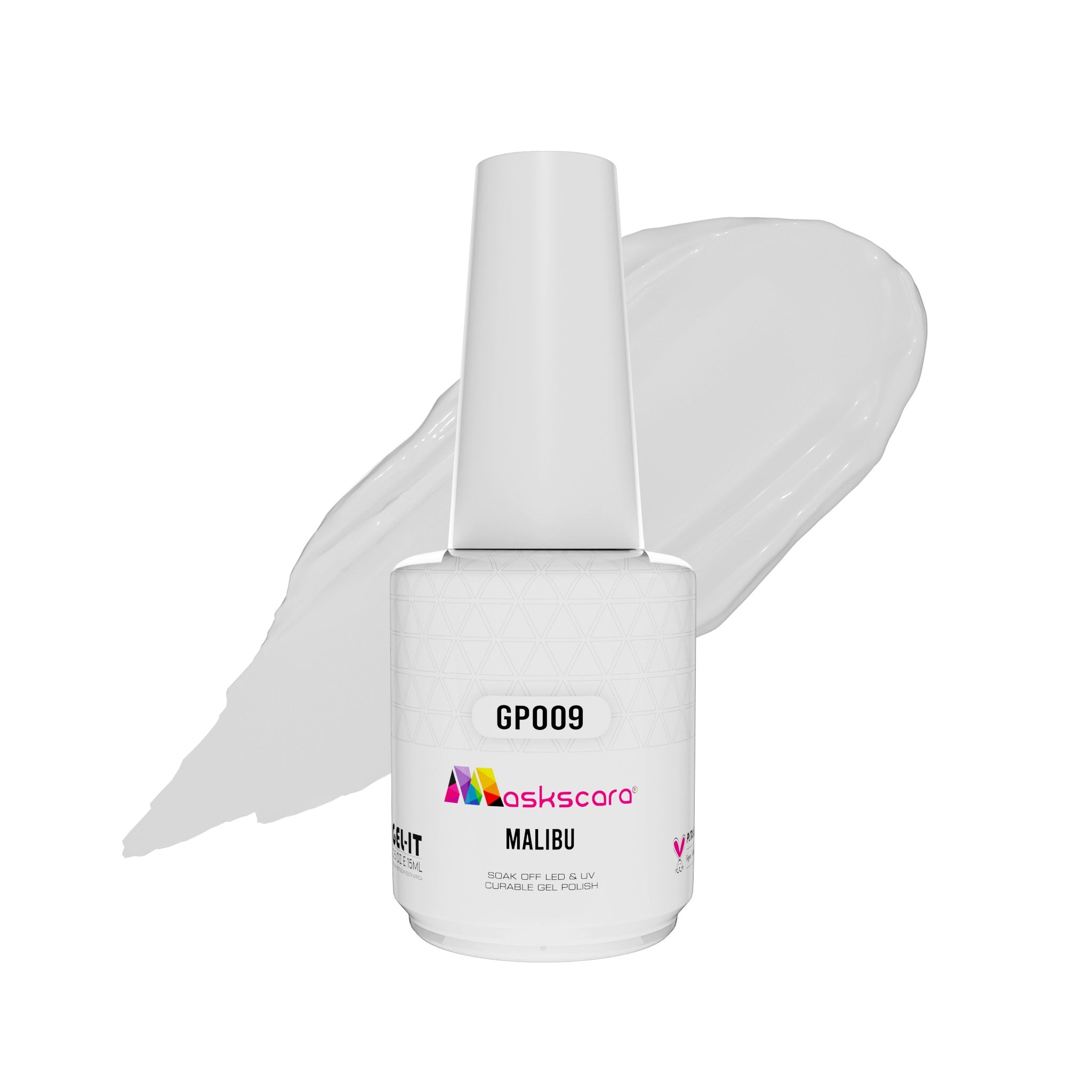 <img scr = “ GP009 Malibu.jpeg” alt = “White gel polish colour by the brand Maskscara”>