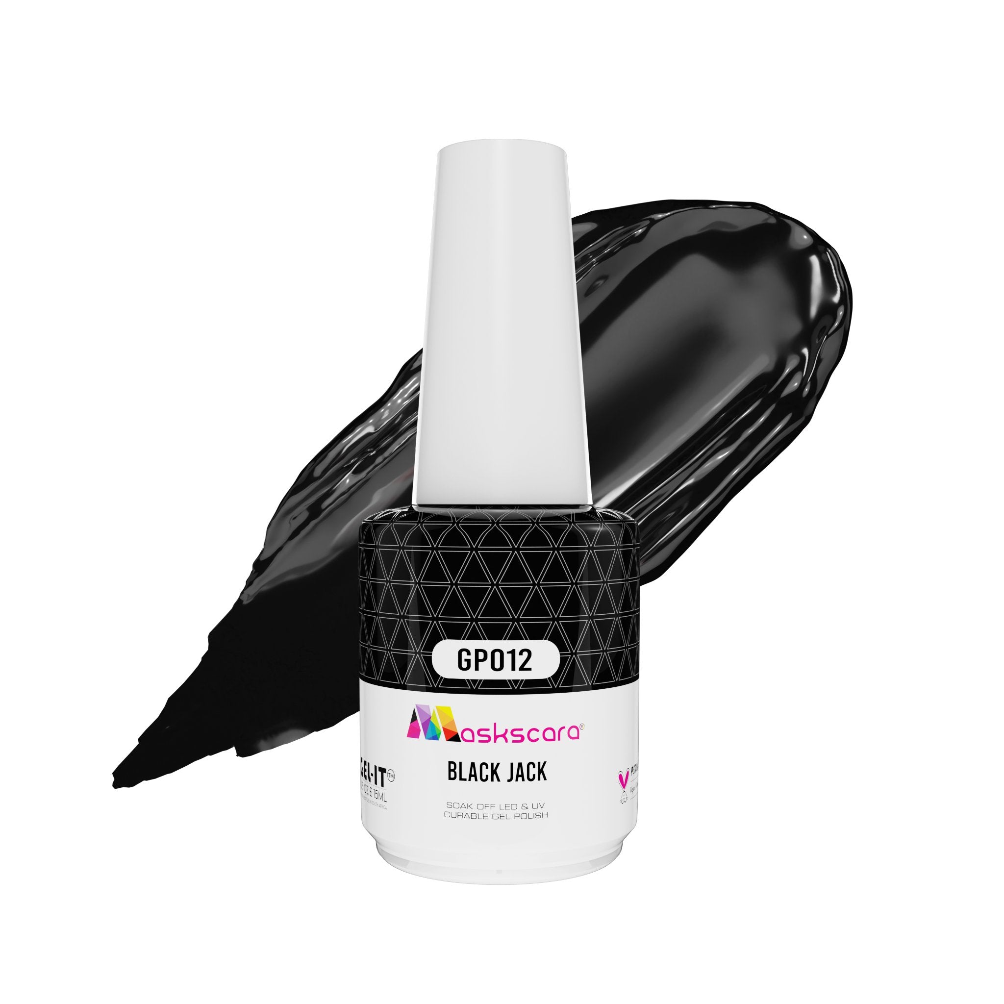 <img scr = “ GP012 Black Jack.jpeg” alt = “Black gel polish colour by the brand Maskscara”>