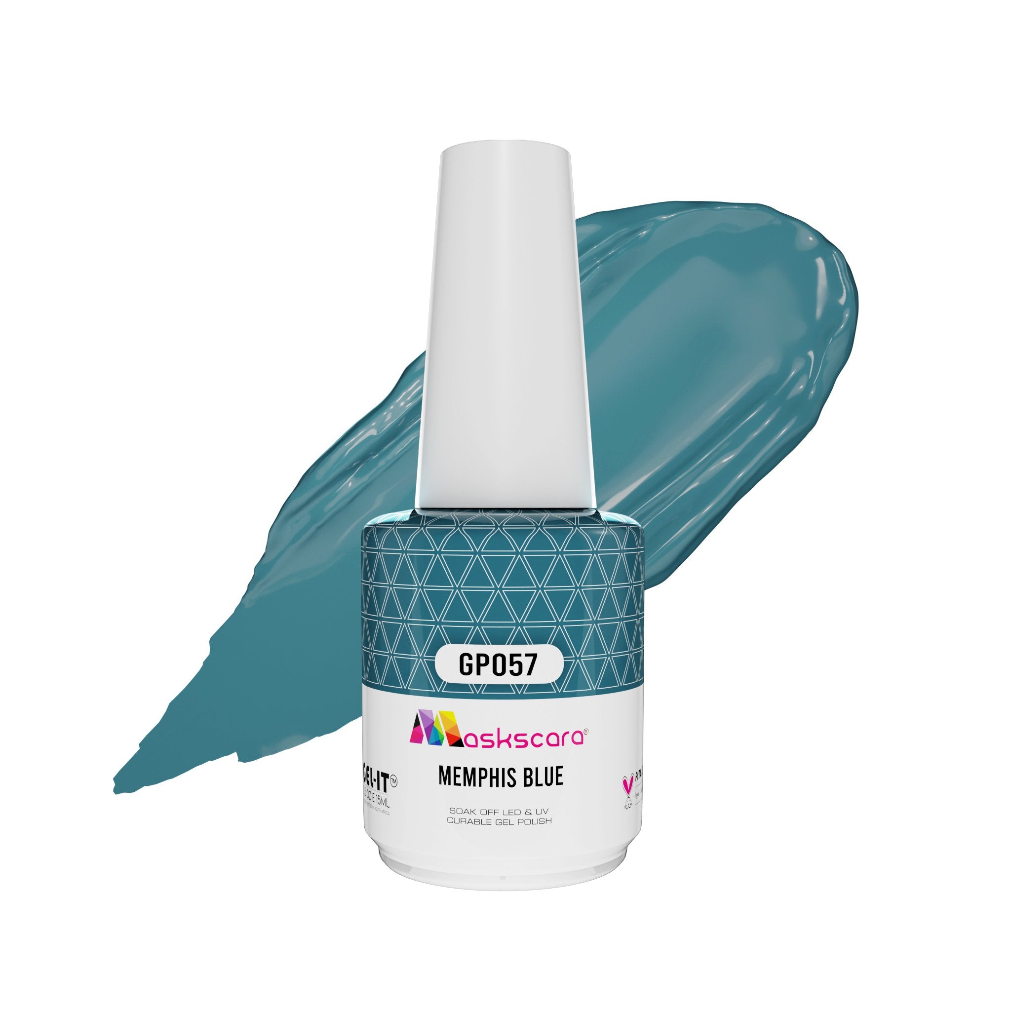<img scr = “ GP057 Memphis Blue.jpeg” alt = “Dusty Blue gel polish colour by the brand Maskscara”>
