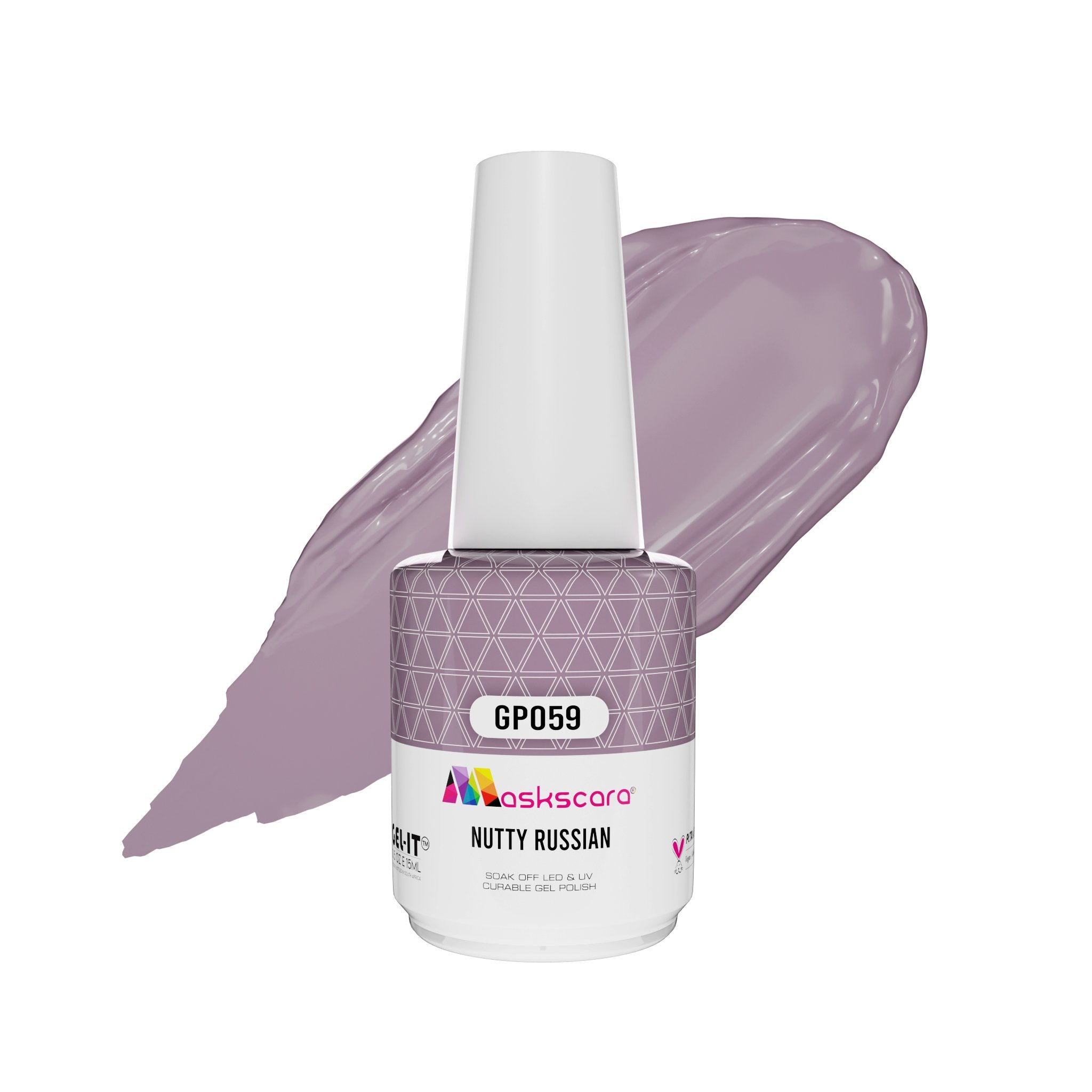 <img scr = “ GP059 Nutty Russian.jpeg” alt = “Taupe gel polish colour by the brand Maskscara”>