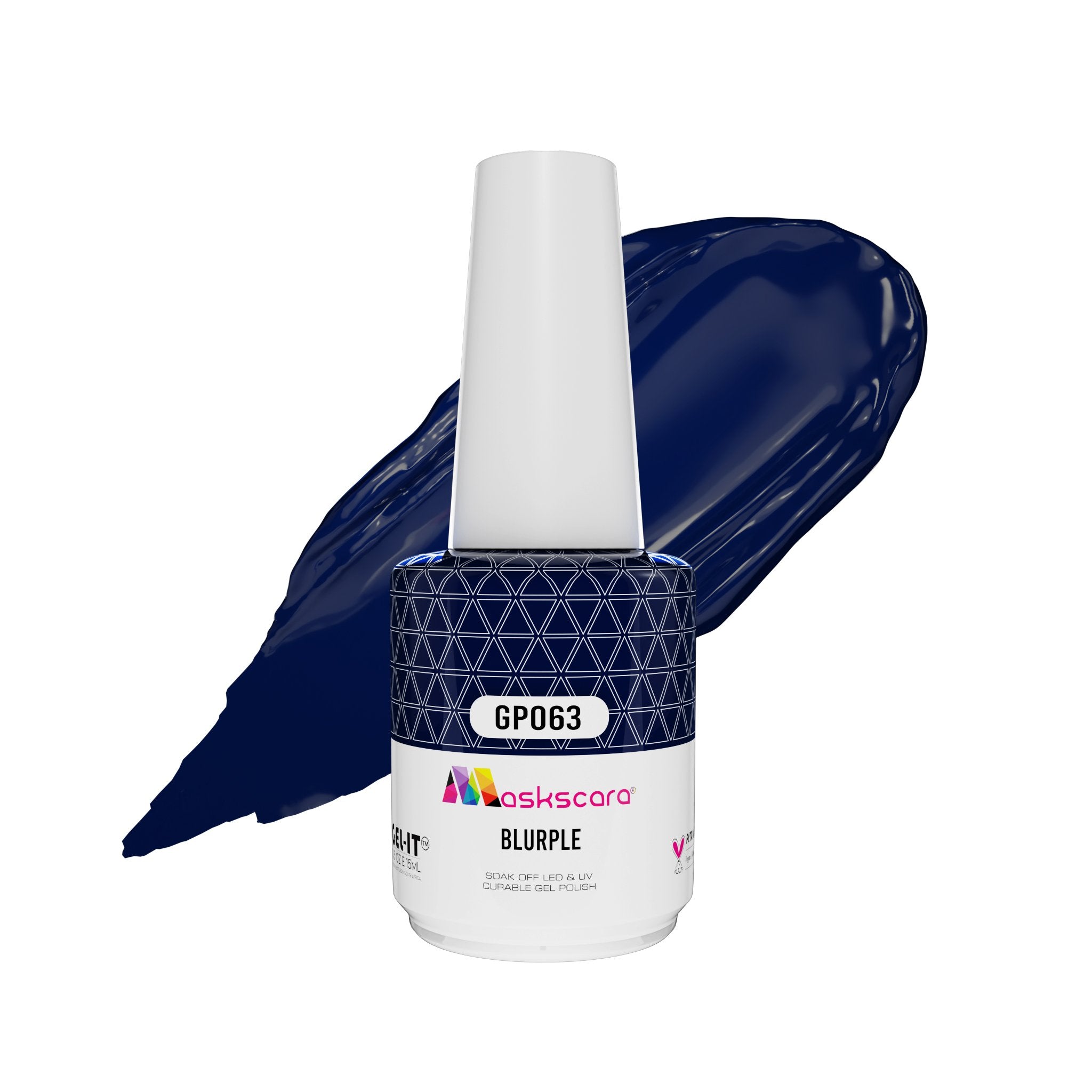 <img scr = “ GP063 Blurple.jpeg” alt = “Aztec Blue gel polish colour by the brand Maskscara”>