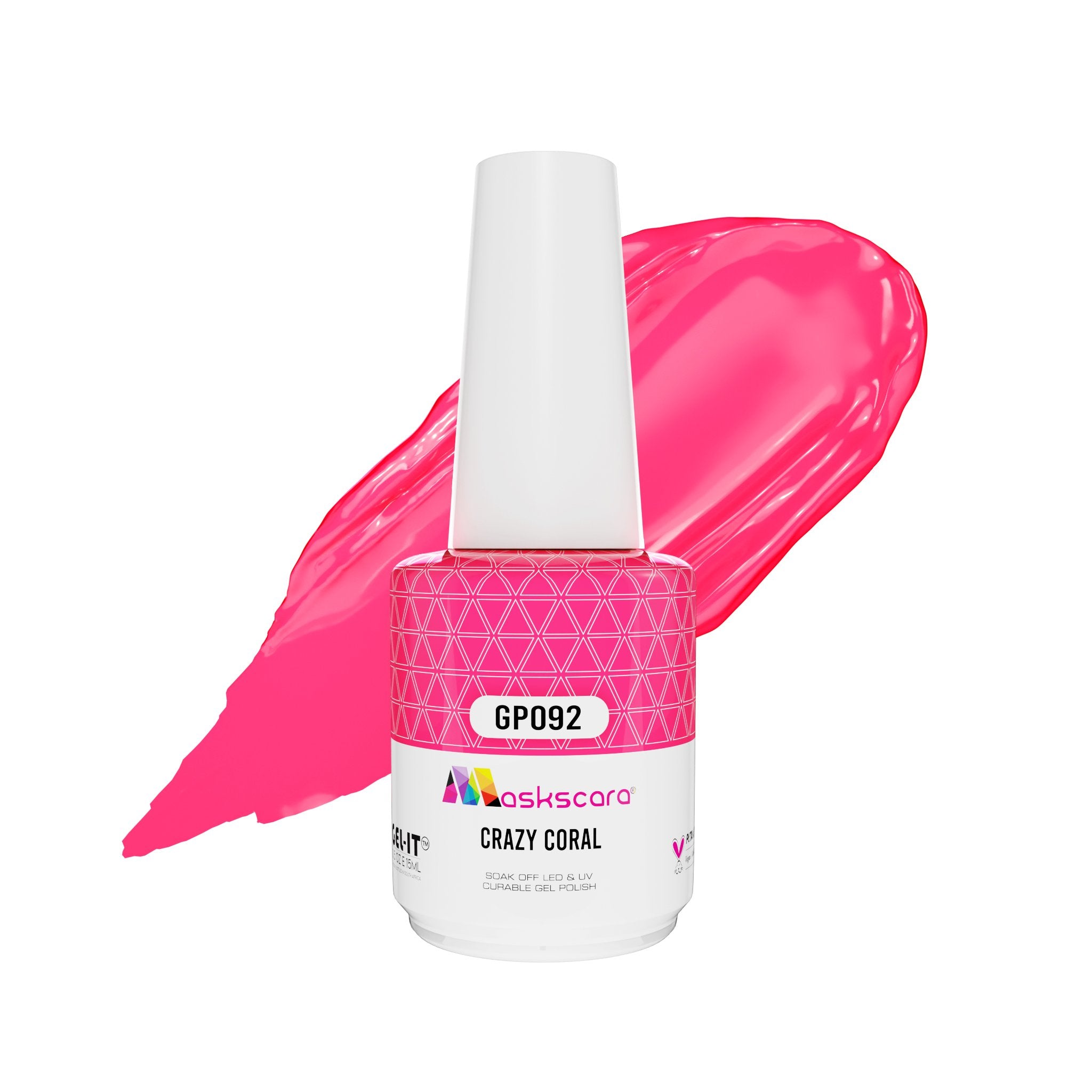 <img scr = “ GP092 Crazy Coral.jpeg” alt = “Neon Coral gel polish colour by the brand Maskscara”>