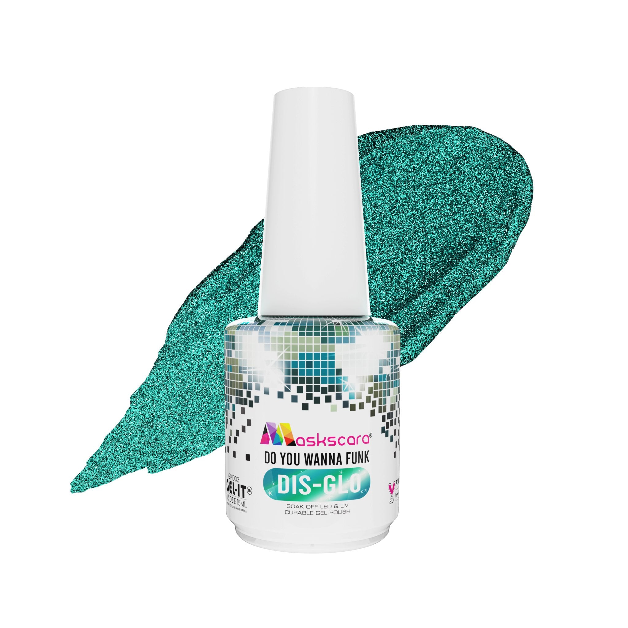 <img scr = “ GP1003 Do You Wanna Funk.jpeg” alt = “Teal Reflective Gel gel polish colour by the brand Maskscara”>