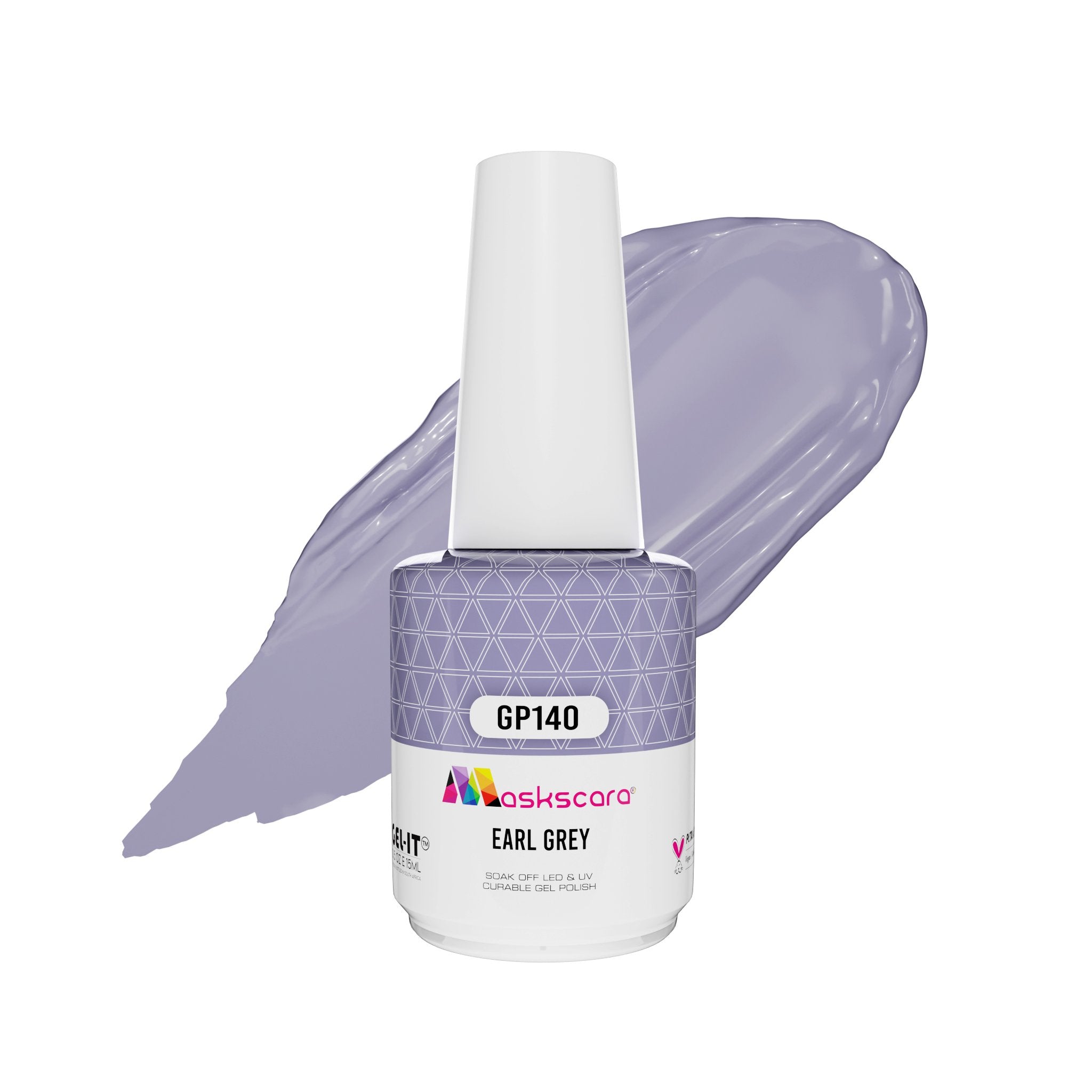 <img scr = “ GP140 Earl Grey.jpeg” alt = “Light Grey gel polish colour by the brand Maskscara”>
