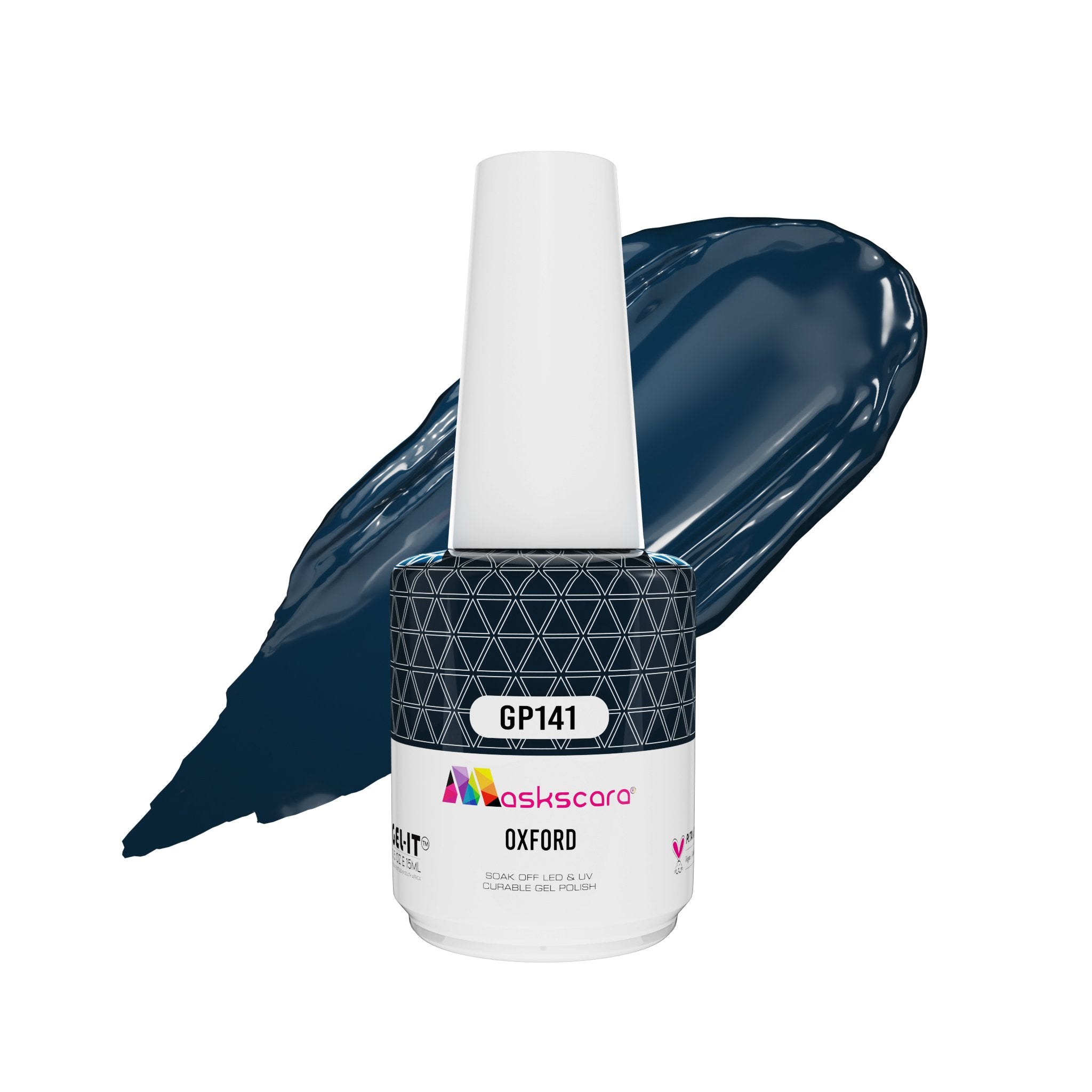 <img scr = “ GP141 Oxford.jpeg” alt = “Petrol Blue gel polish colour by the brand Maskscara”>
