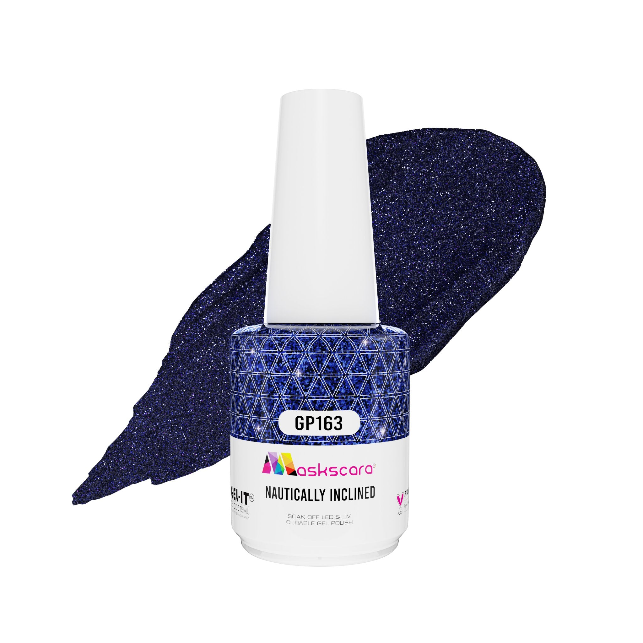 <img scr = “ GP163 Nautically Inclined.jpeg” alt = “Deep Blue Shimmer gel polish colour by the brand Maskscara”>