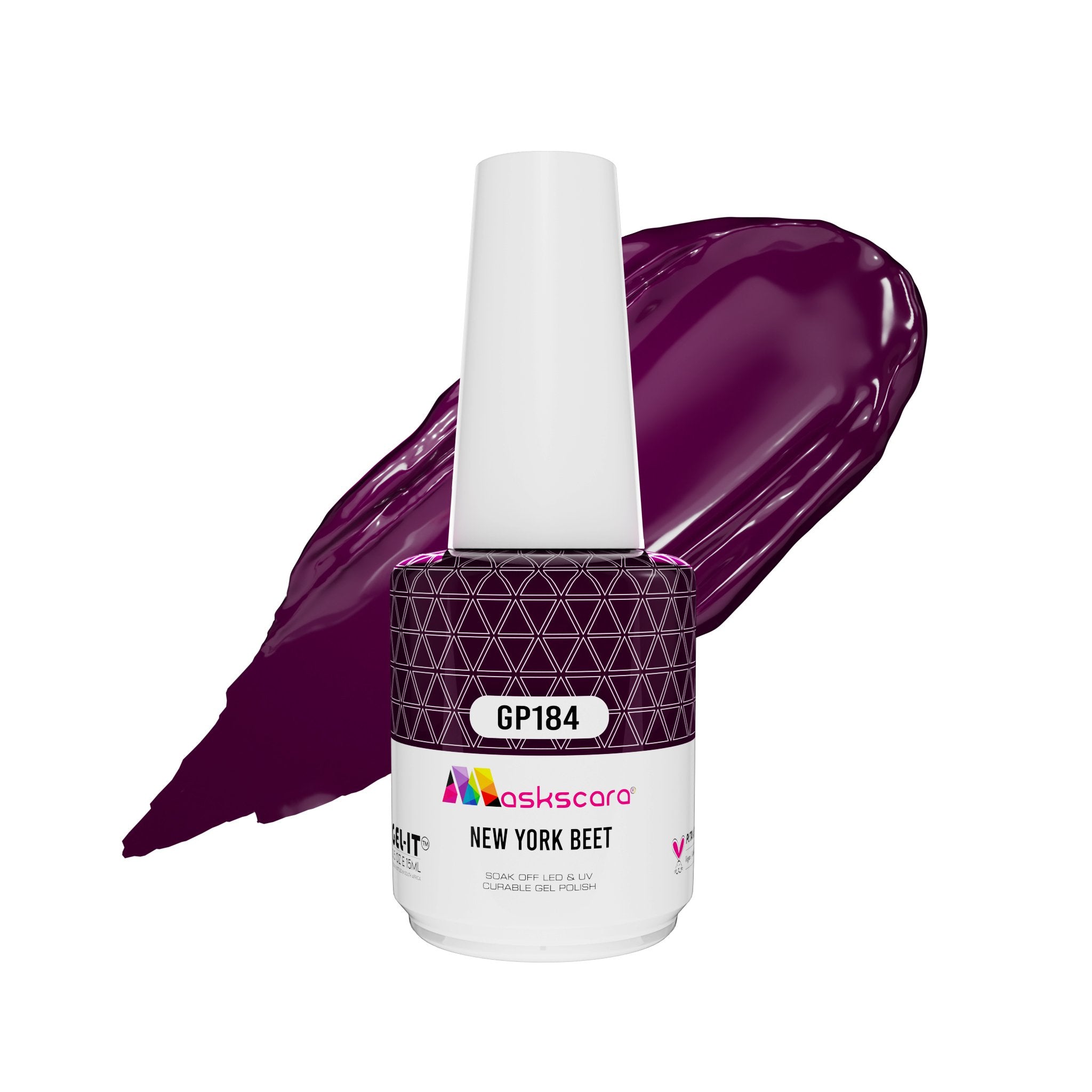<img scr = “ GP184 New York Beet.jpeg” alt = “Plum gel polish colour by the brand Maskscara”>