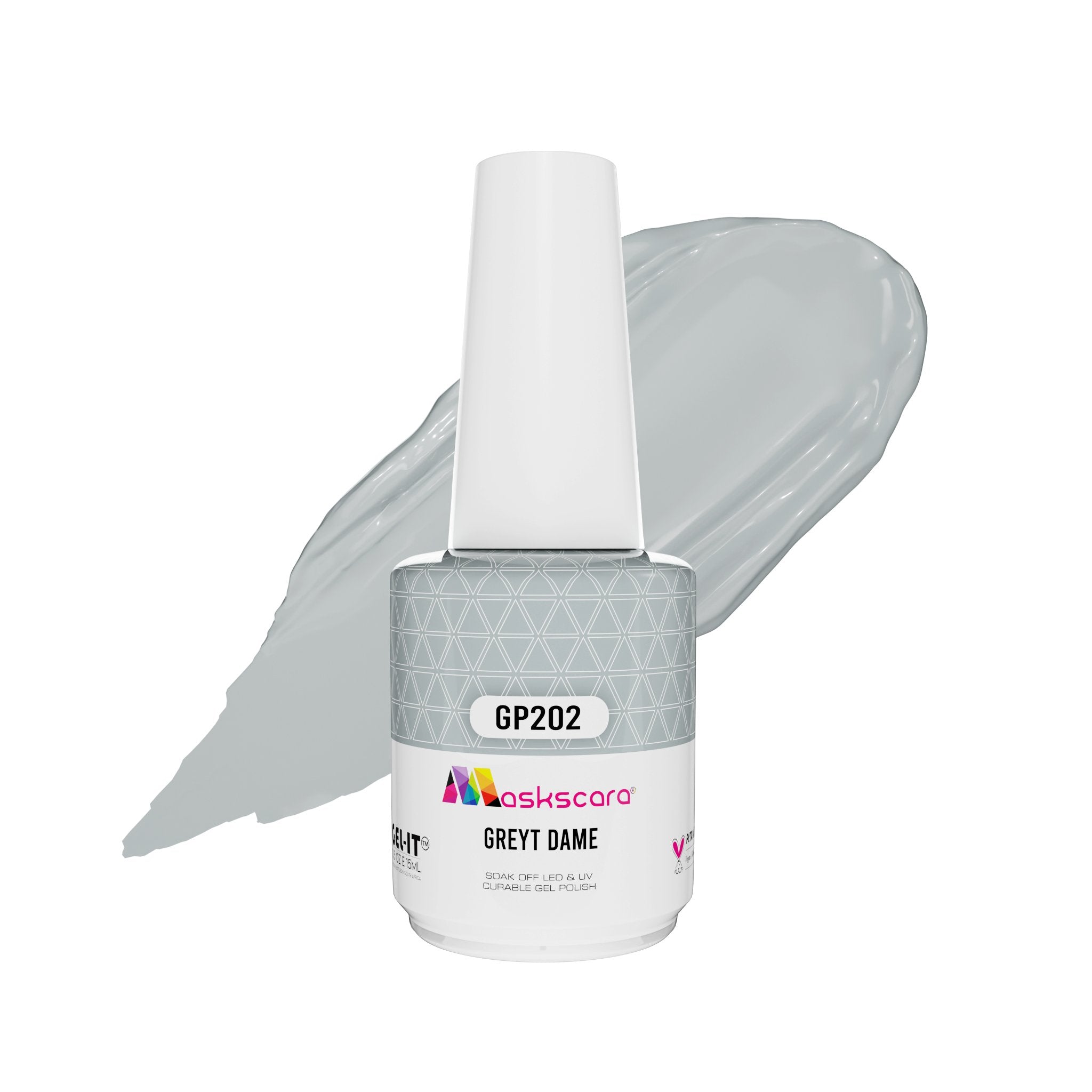 <img scr = “ GP202 Greyt Damn.jpeg” alt = “Mid Grey gel polish colour by the brand Maskscara”>
