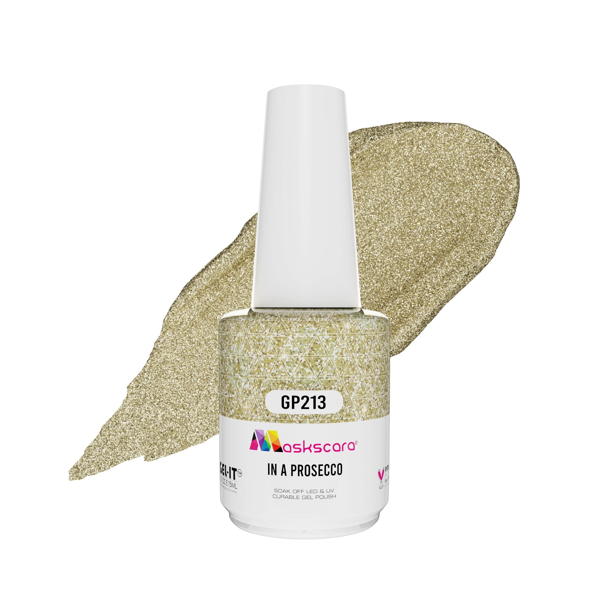 <img scr = “ GP213 In A Prosecco.jpeg” alt = “Mermaid Tail Shimmer gel polish colour by the brand Maskscara”>