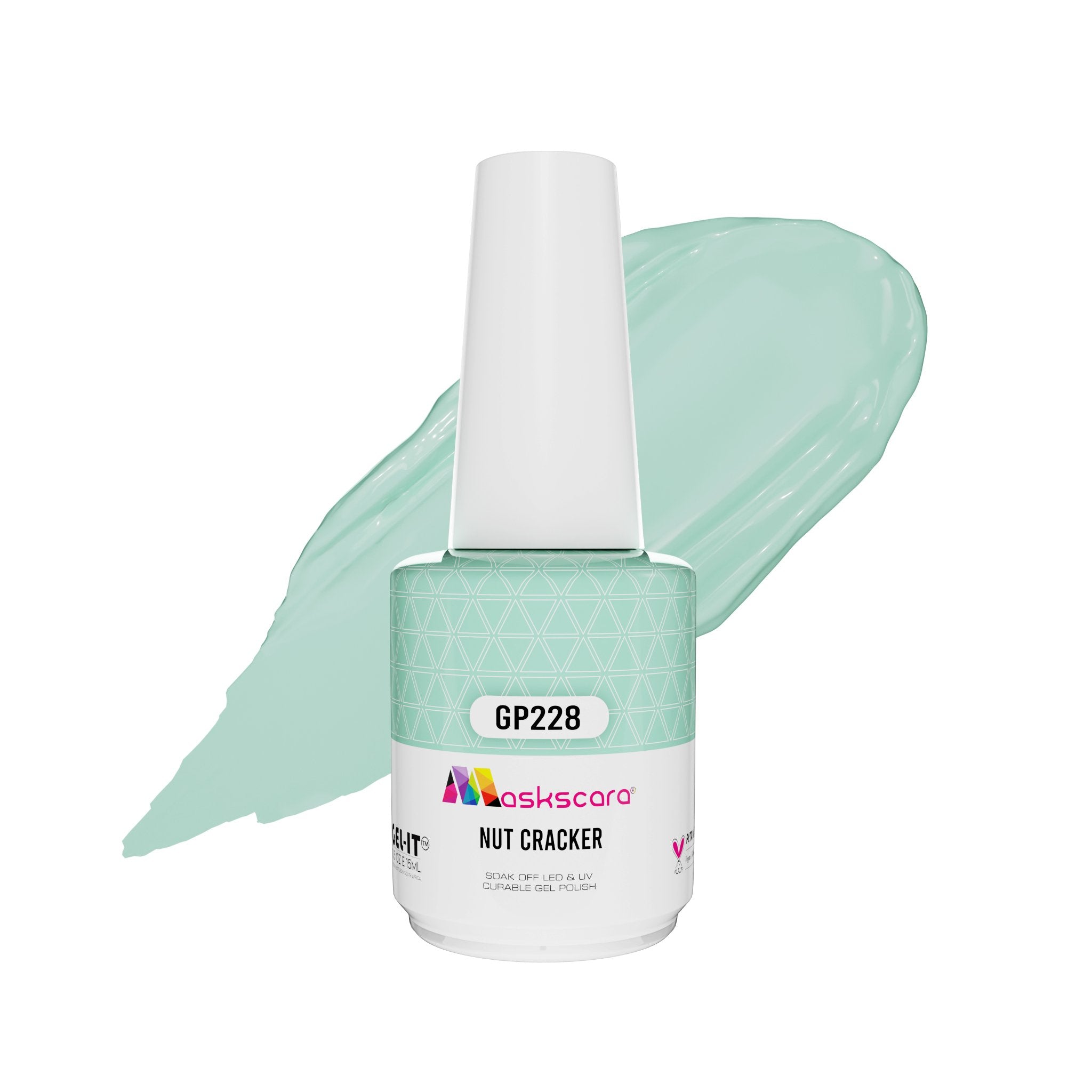 <img scr = “ GP228 Nut Cracker.jpeg” alt = “Pistachio gel polish colour by the brand Maskscara”>