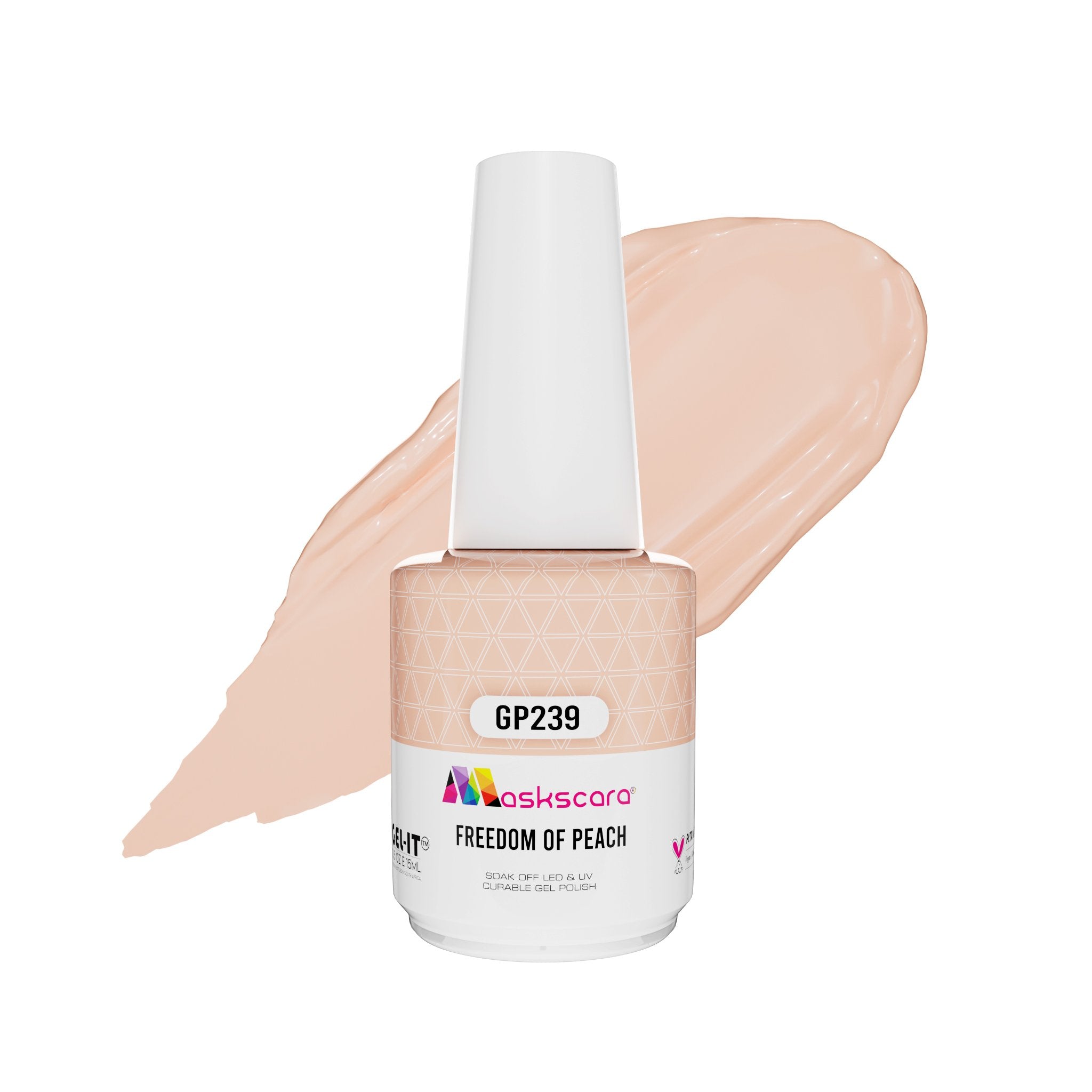 <img scr = “ GP239 Freedom Of Peach.jpeg” alt = “Peachy Pink Nude gel polish colour by the brand Maskscara”>