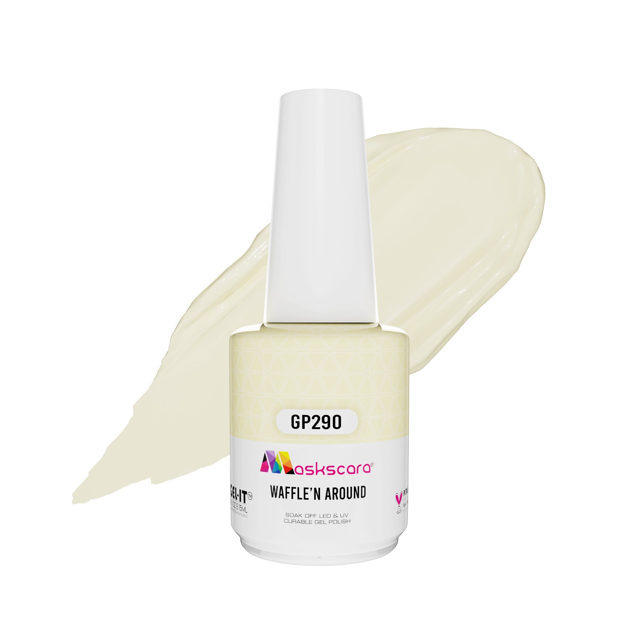 <img scr = “ GP290 Waffle'n Around.jpeg” alt = “Cream Nude gel polish colour by the brand Maskscara”>