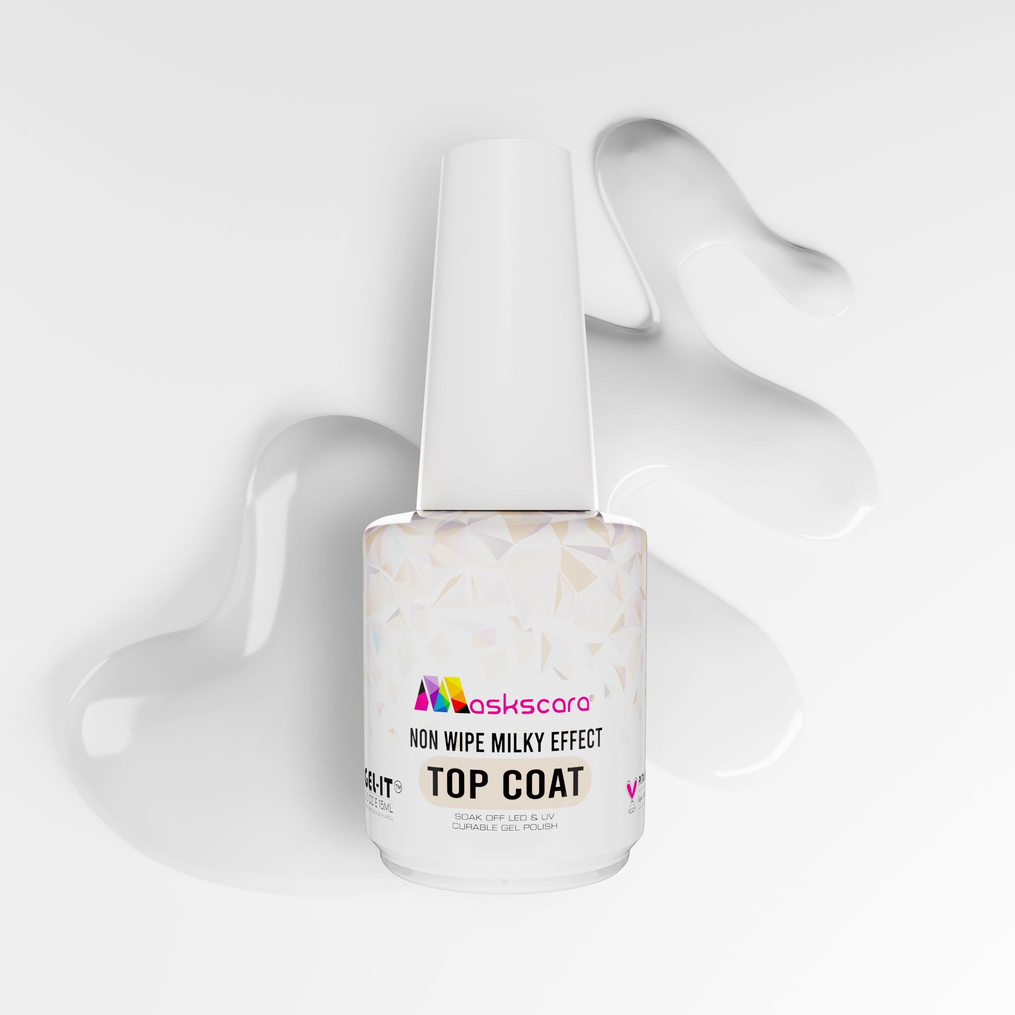<img scr = “Maskscara Non Wipe Top Coat - Milky Effect.jpg” alt = “Milky White Non Wipe Top Coat by the brand Maskscara”>