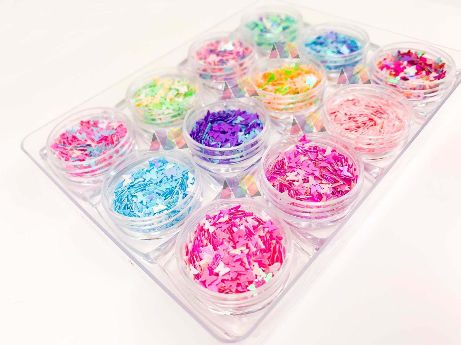 12 Pack Nail Art - Mixed Colors Butterfly Nail Glitter - Maskscara