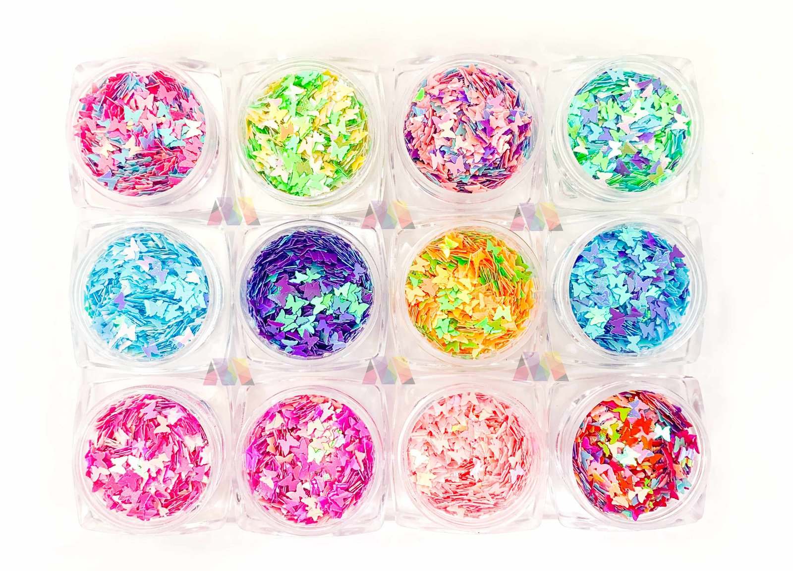 12 Pack Nail Art - Mixed Colors Butterfly Nail Glitter - Maskscara