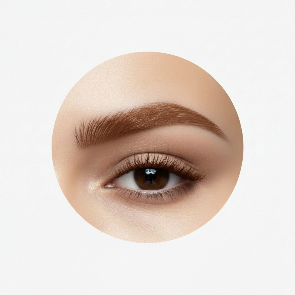 Circular light brown eyebrow tint close-up