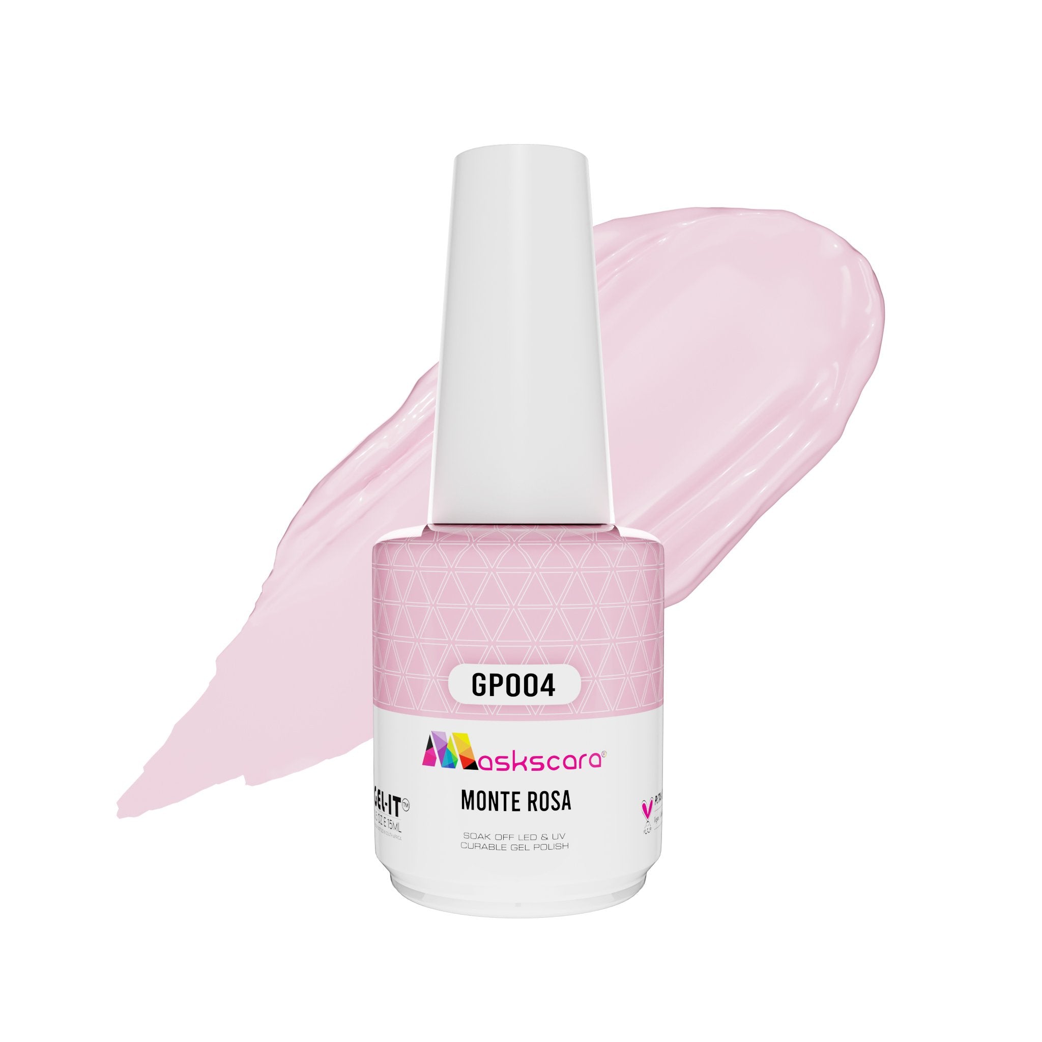 <img scr = “ GP004 Monte Rosa.jpeg” alt = “Pale pink gel polish colour by the brand Maskscara”>