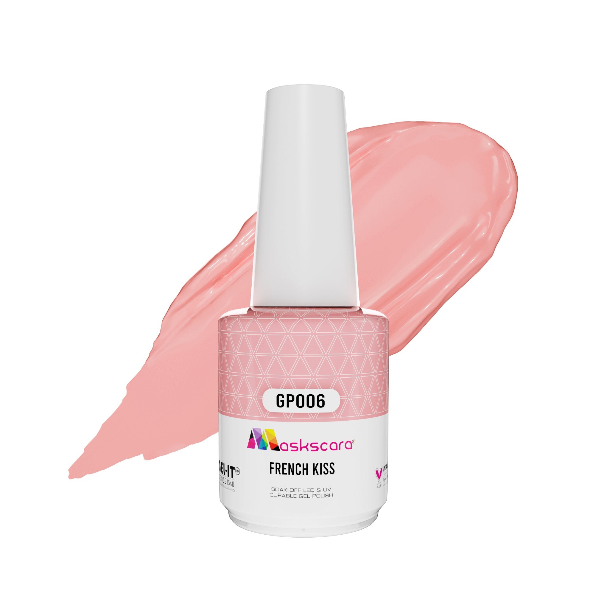 <img scr = “ GP006 French Kiss.jpeg” alt = “Ballet pink gel polish colour by the brand Maskscara”>