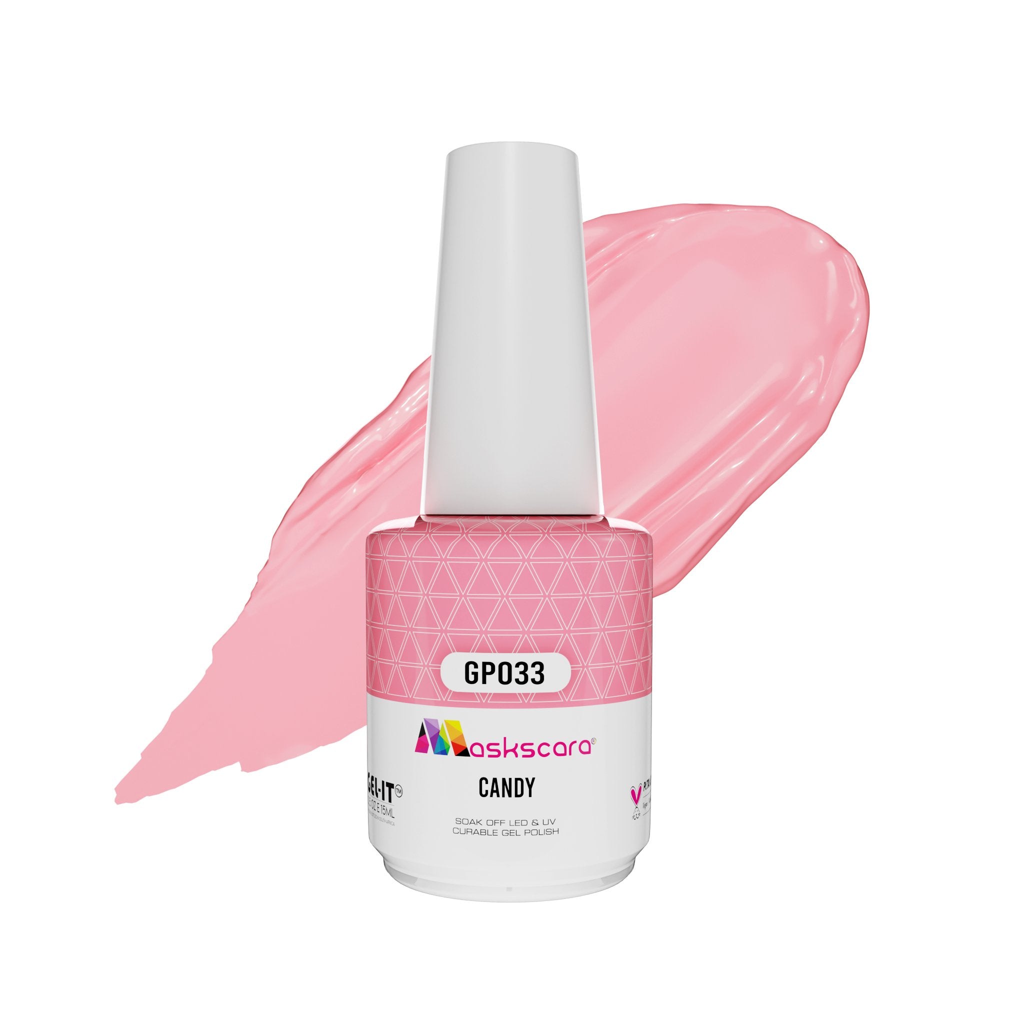 <img scr = “ GP033 Candy.jpeg” alt = “Candy Pink gel polish colour by the brand Maskscara”>