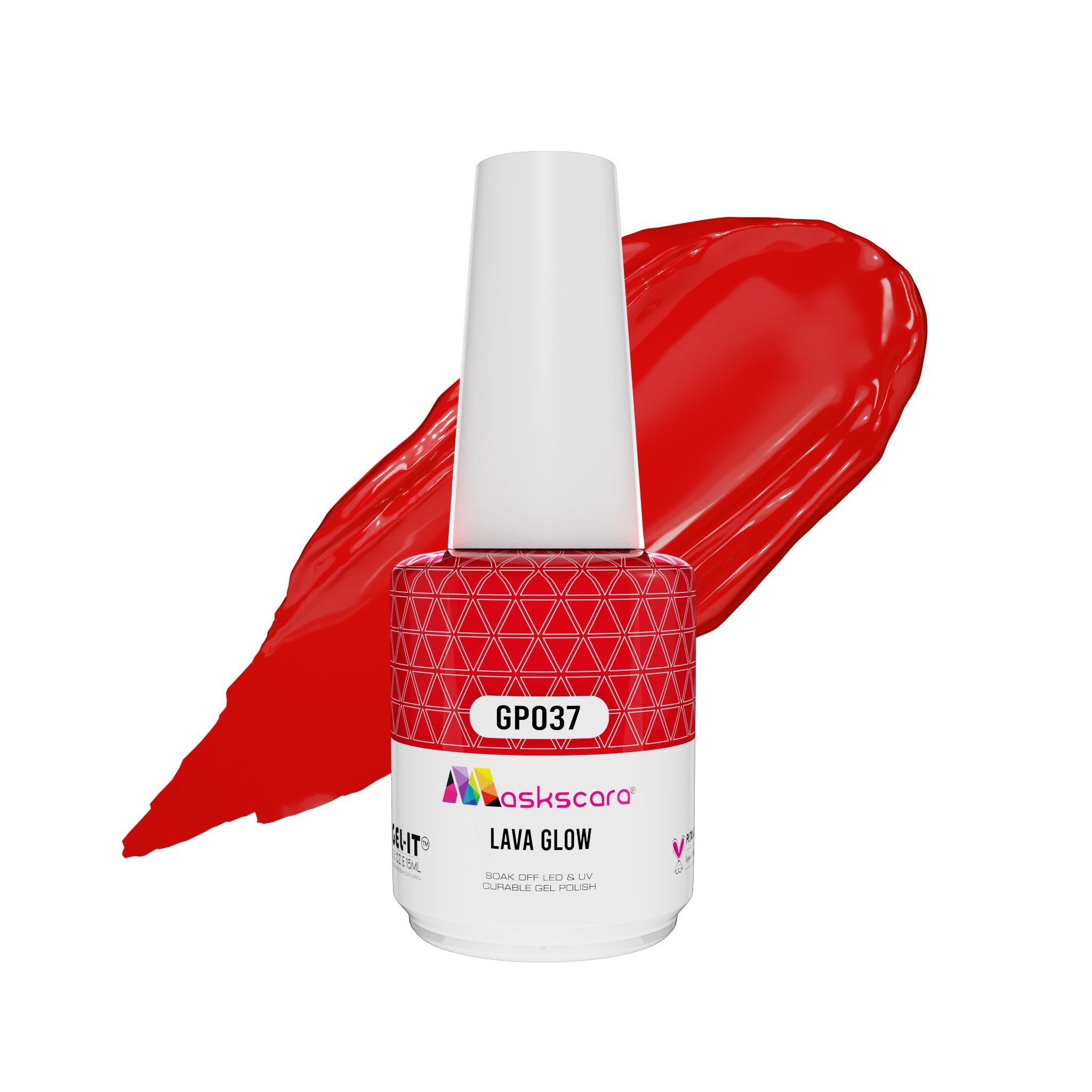 <img scr = “ GP037 Lava Glow.jpeg” alt = “Chilli Red gel polish colour by the brand Maskscara”>