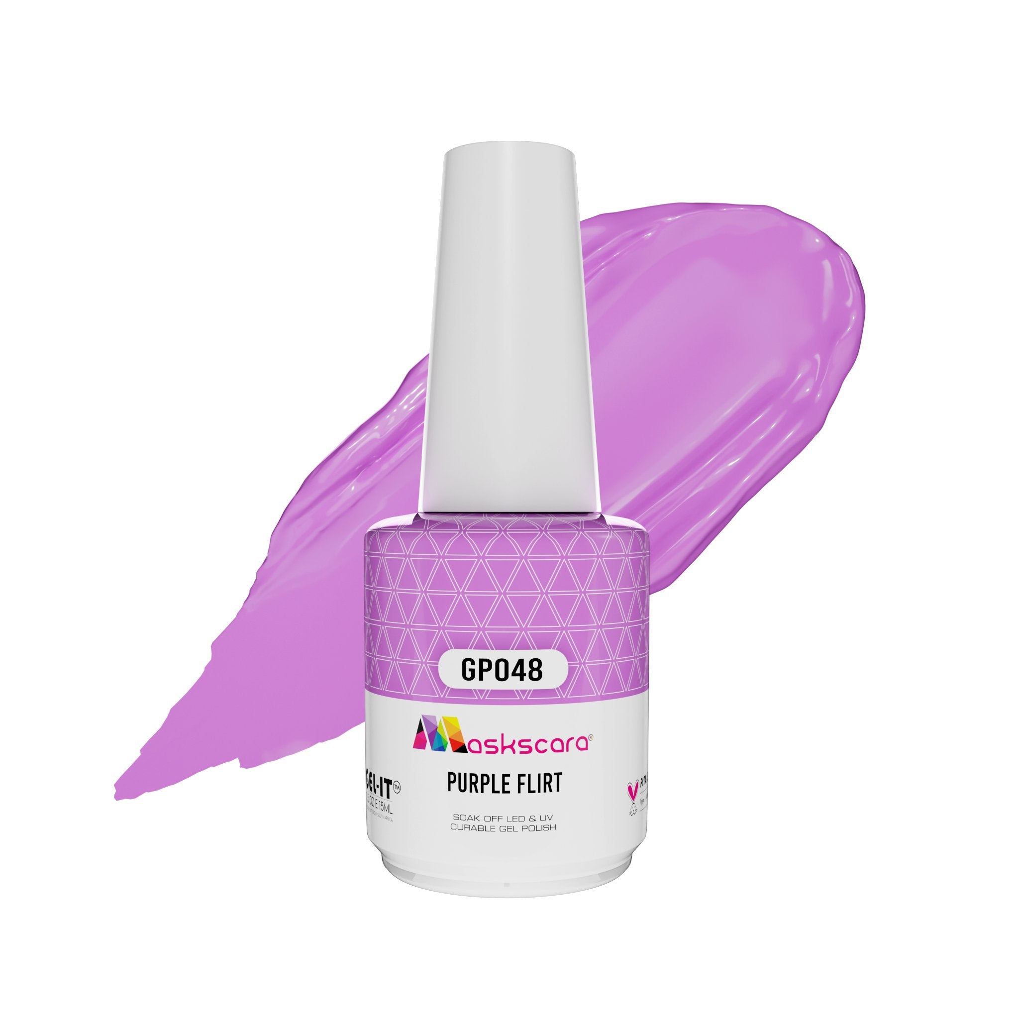 <img scr = “ GP048 Purple Flirt.jpeg” alt = “Pastel Purple gel polish colour by the brand Maskscara”>