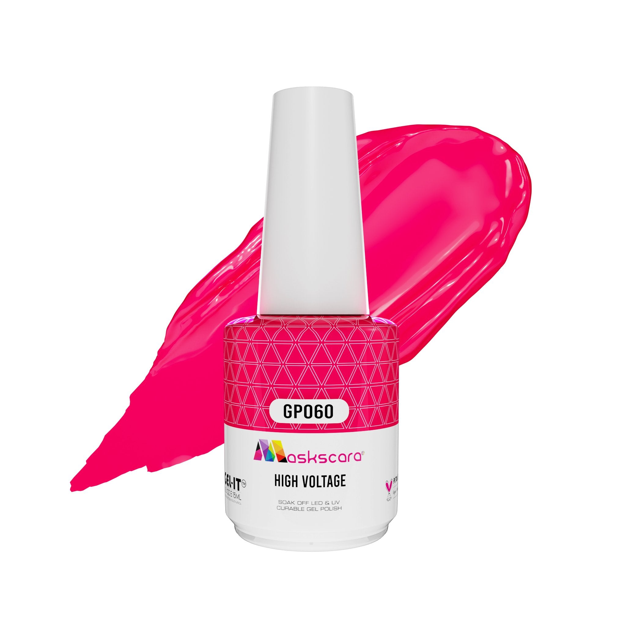 <img scr = “ GP060 High Voltage.jpeg” alt = “Super Bright Pink gel polish colour by the brand Maskscara”>