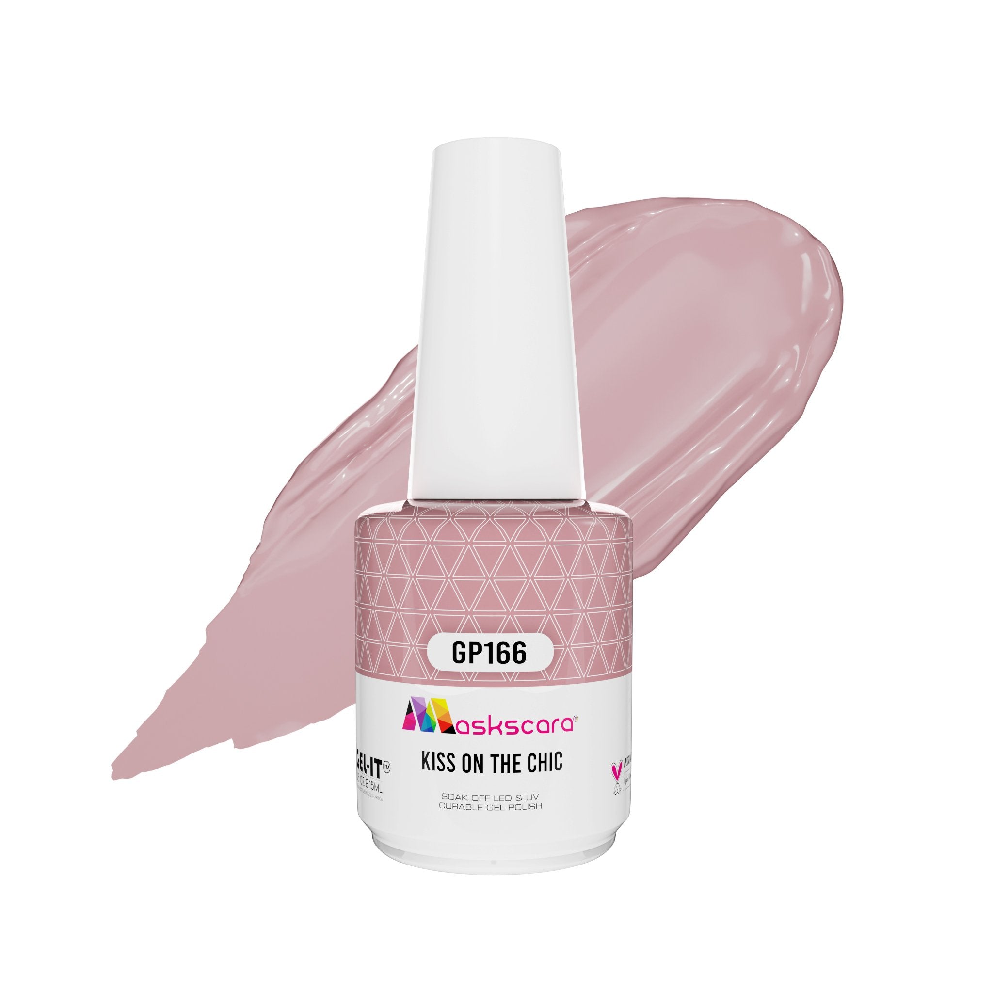 <img scr = “ GP166 Kiss On The Chic.jpeg” alt = “Putty Pink gel polish colour by the brand Maskscara”>