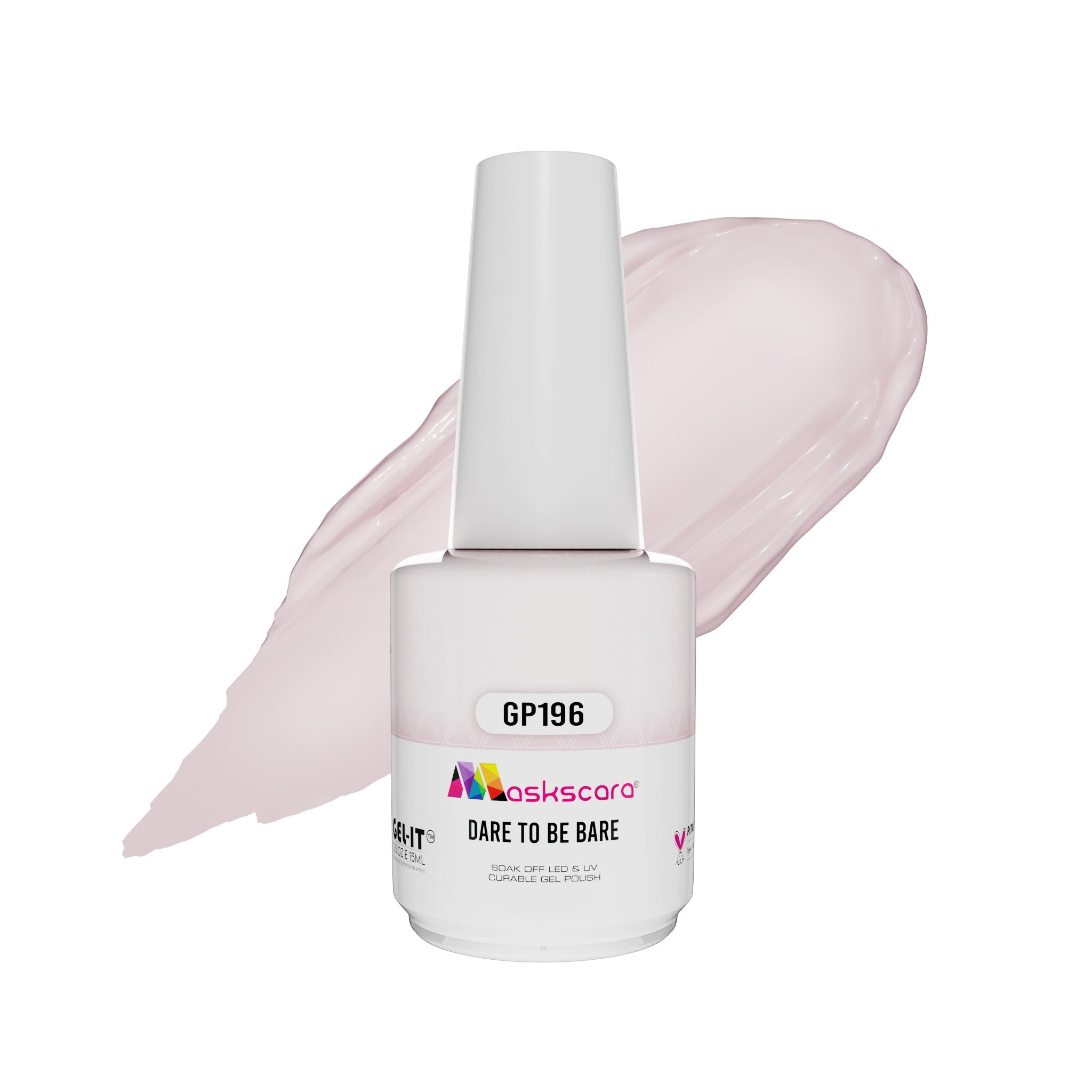 <img scr = “ GP196 Dare To Be Bare.jpeg” alt = “Milky Nude gel polish colour by the brand Maskscara”>