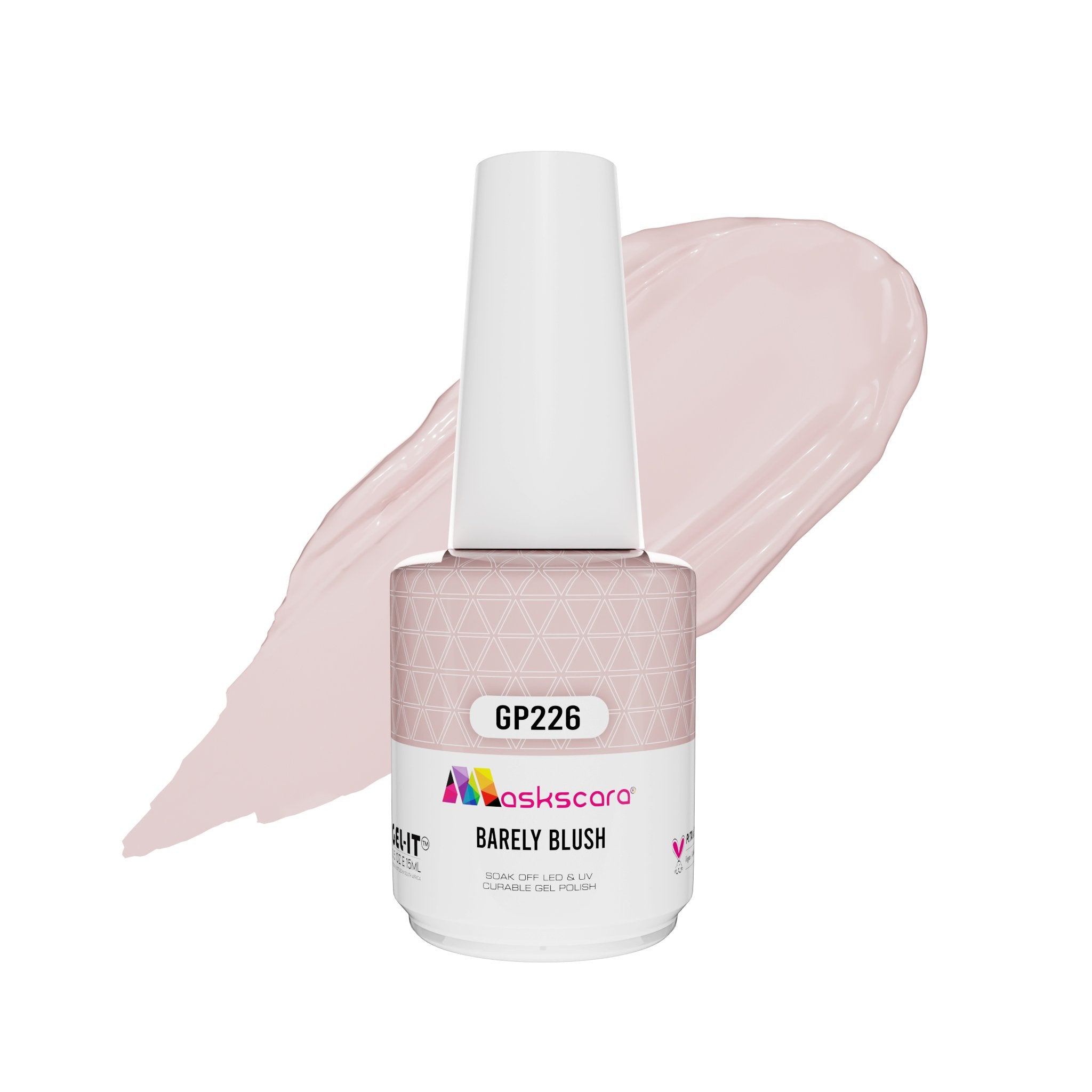 <img scr = “ GP226 Barely Blush.jpeg” alt = “Nude Pink gel polish colour by the brand Maskscara”>