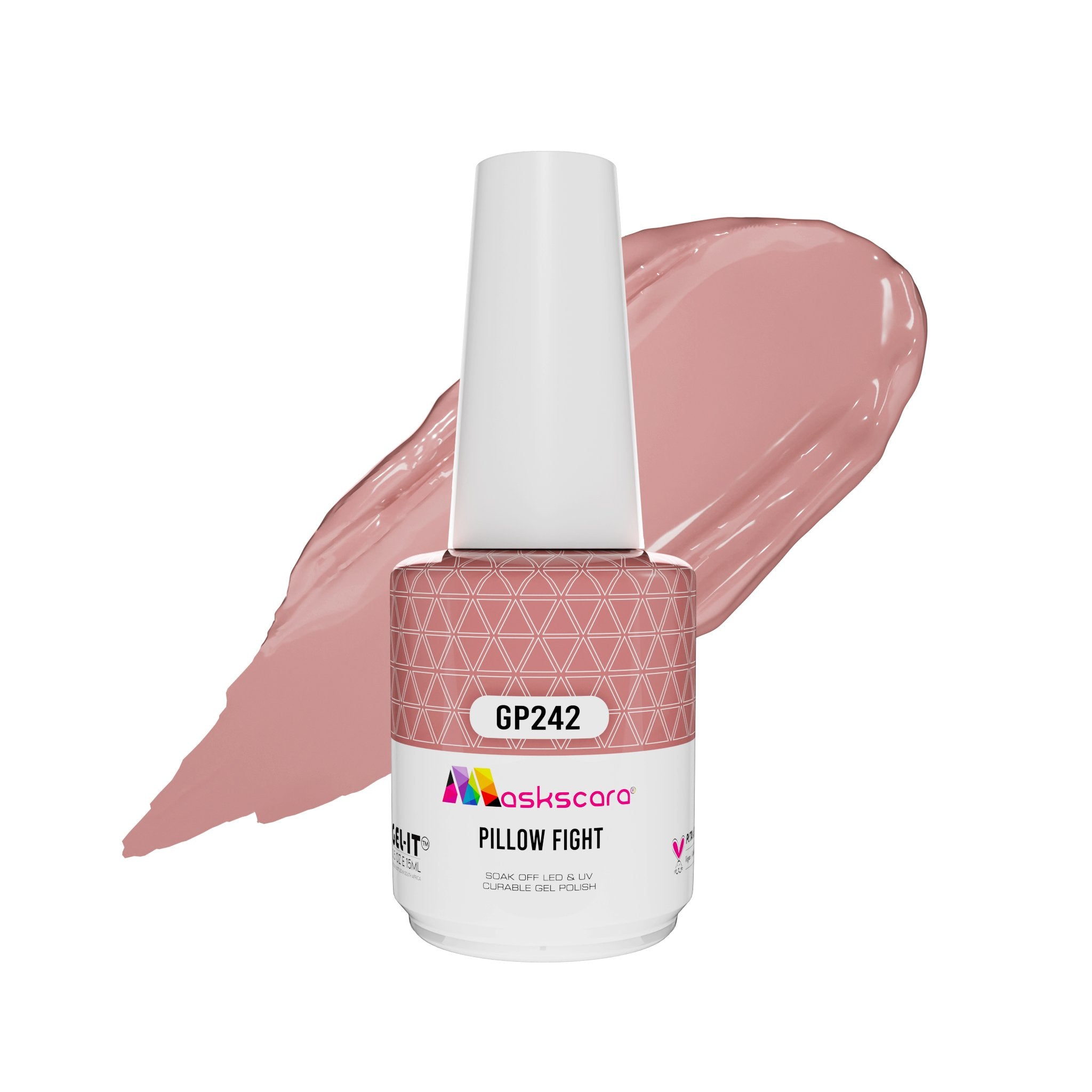 <img scr = “ GP242 Pillow Fight.jpeg” alt = “Camouflage Pink gel polish colour by the brand Maskscara”>