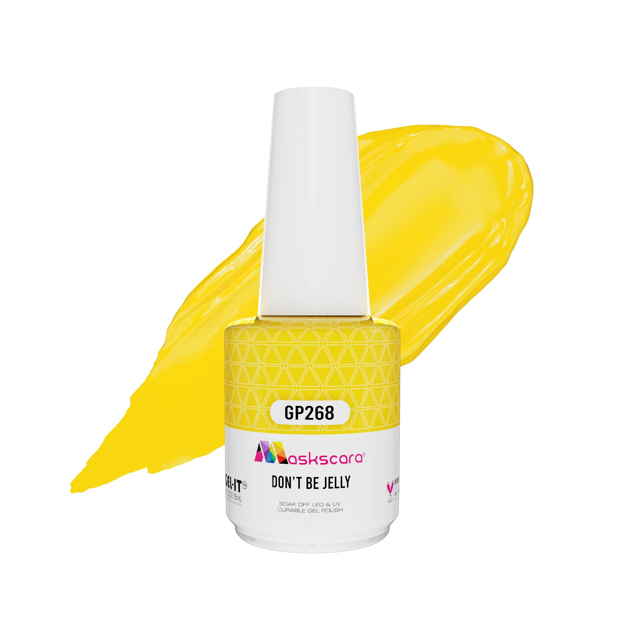 <img scr = “ GP26 Don't Be Jelly.jpeg” alt = “Bright Yellow gel polish colour by the brand Maskscara”>