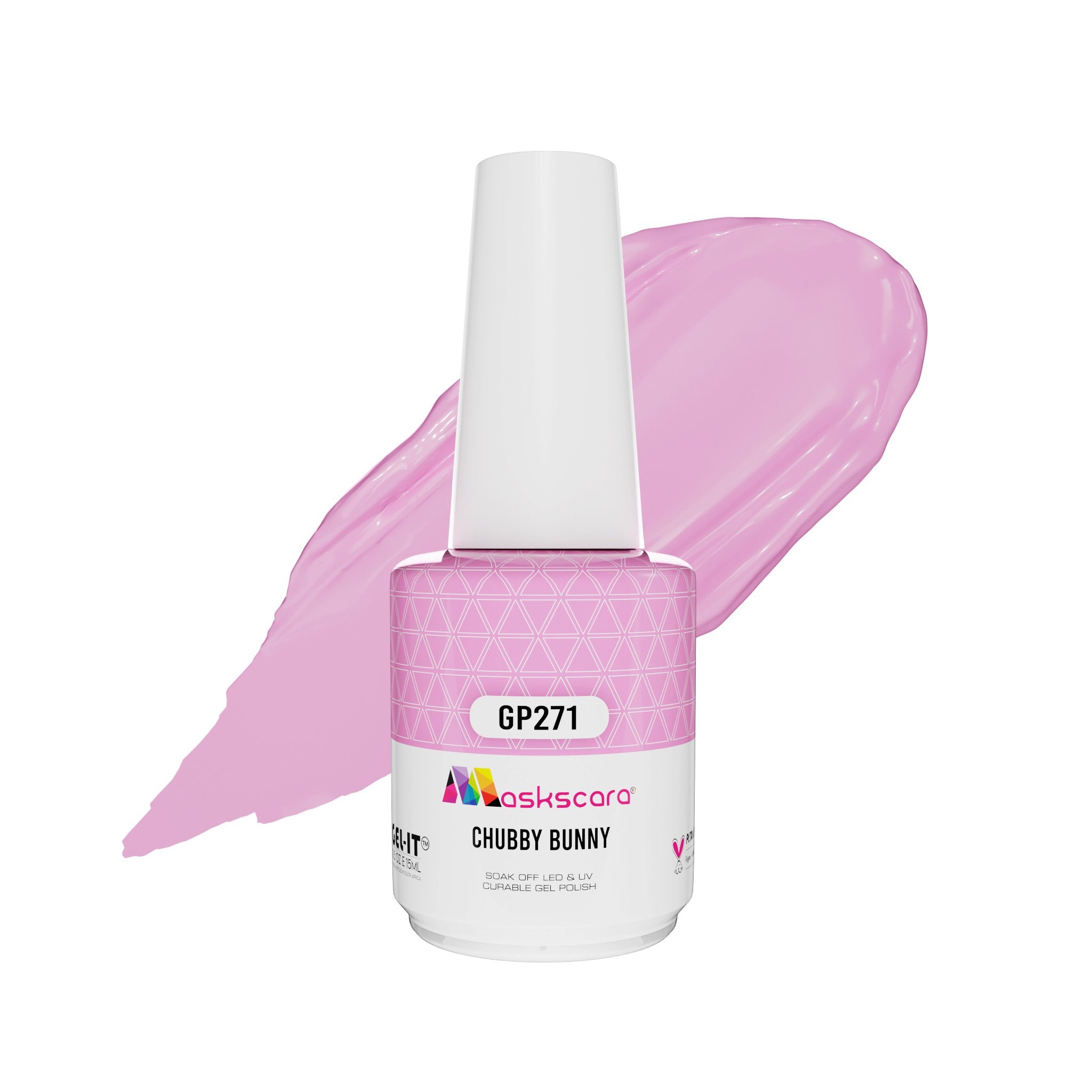 <img scr = “ GP271 Chubby Bunny.jpeg” alt = “Marshmallow Pink gel polish colour by the brand Maskscara”>