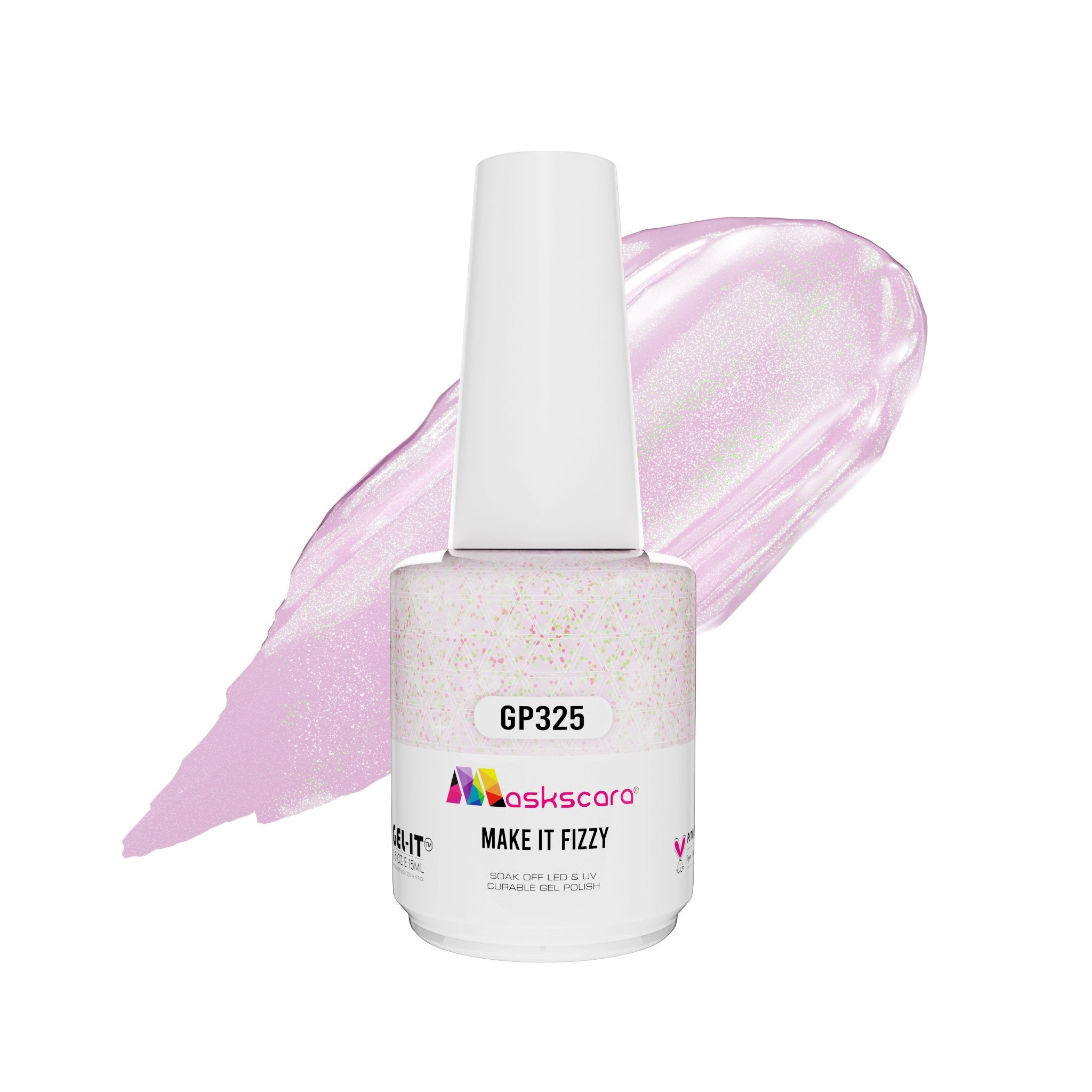 <img scr = “ GP325 Make It Fizzy.jpeg” alt = “Pink Opal Shimmer gel polish colour by the brand Maskscara”>