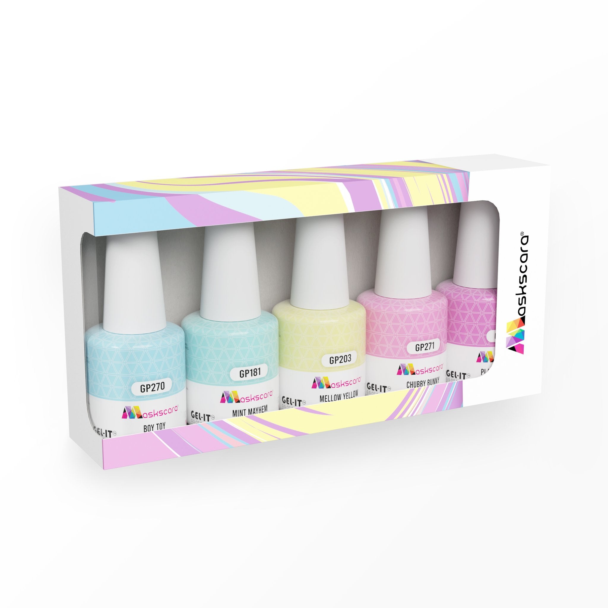 <img scr = “Maskscara Gel-It 5 Pack Pastel Utopia Kit.jpg” alt = “Pastel Gel Polish Kit by the brand Maskscara ”>