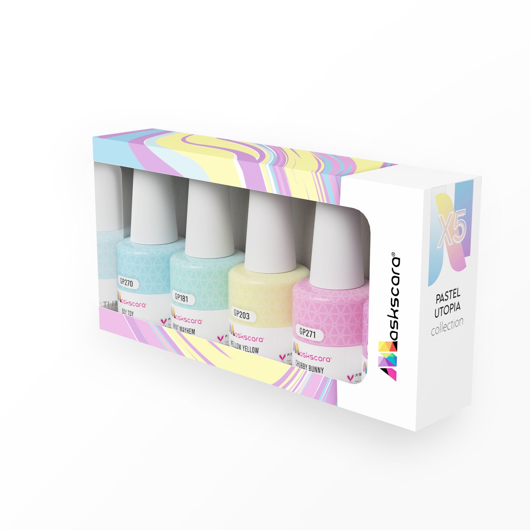 <img scr = “Maskscara Gel-It 5 Pack Pastel Utopia Kit.jpg” alt = “Pastel Gel Polish Kit by the brand Maskscara ”>