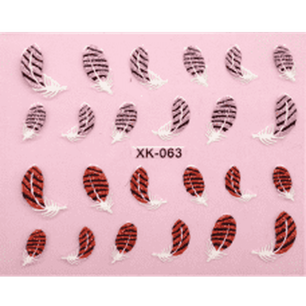 Nail Art Sticker - Pink & Red Feathers (XK063) - Maskscara
