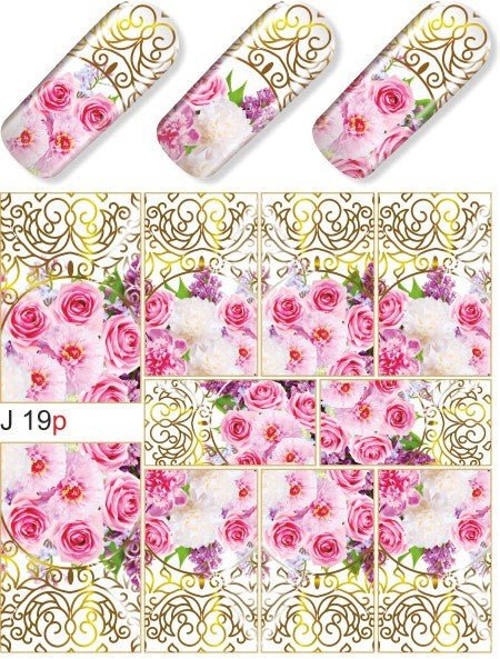 Pink White Rose & Gold Lace Water Transfer - 019P - Maskscara